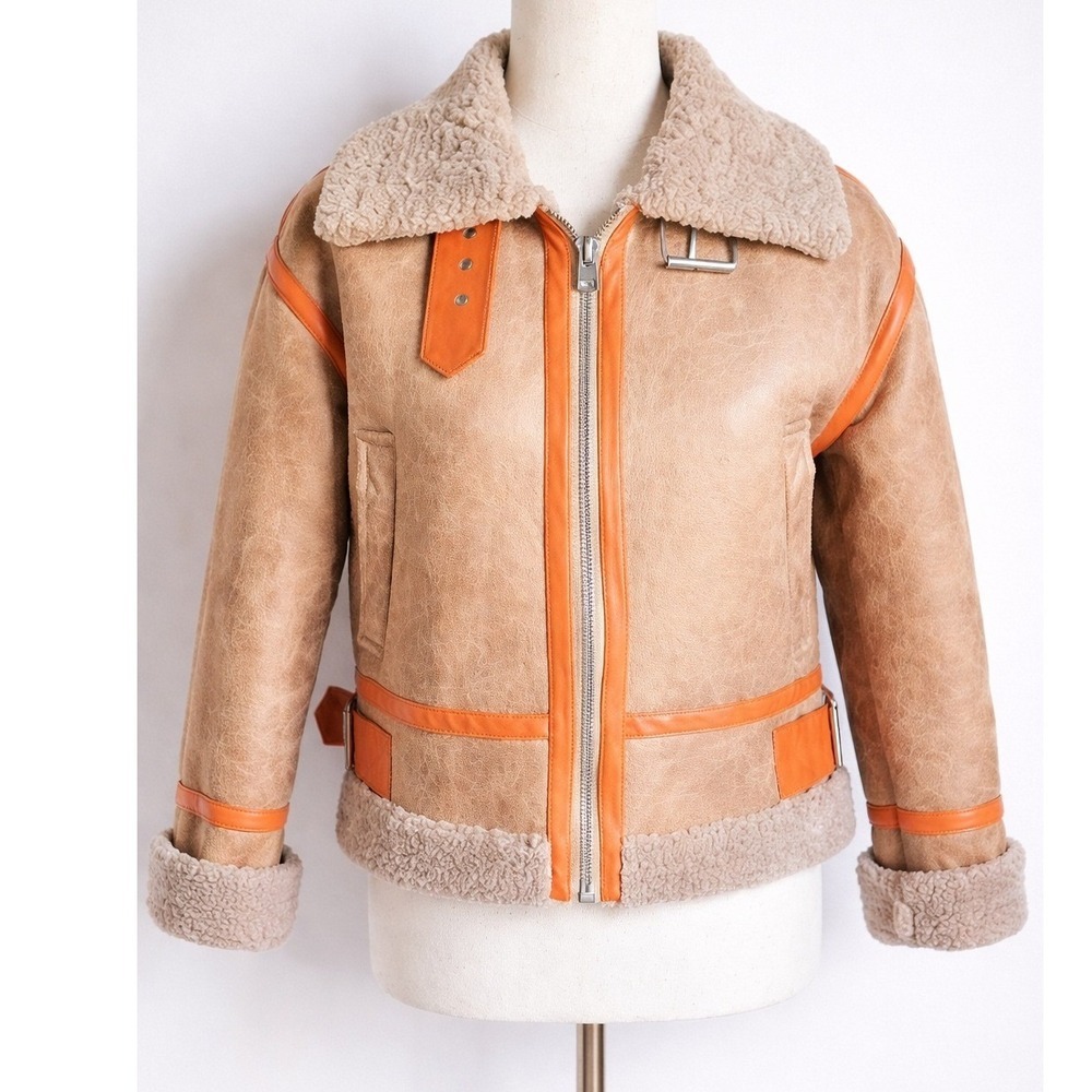 Urban Outfitters BDG August Tan Faux Leather Shearling Aviator Jacket SZ XS - Picture 2 of 15